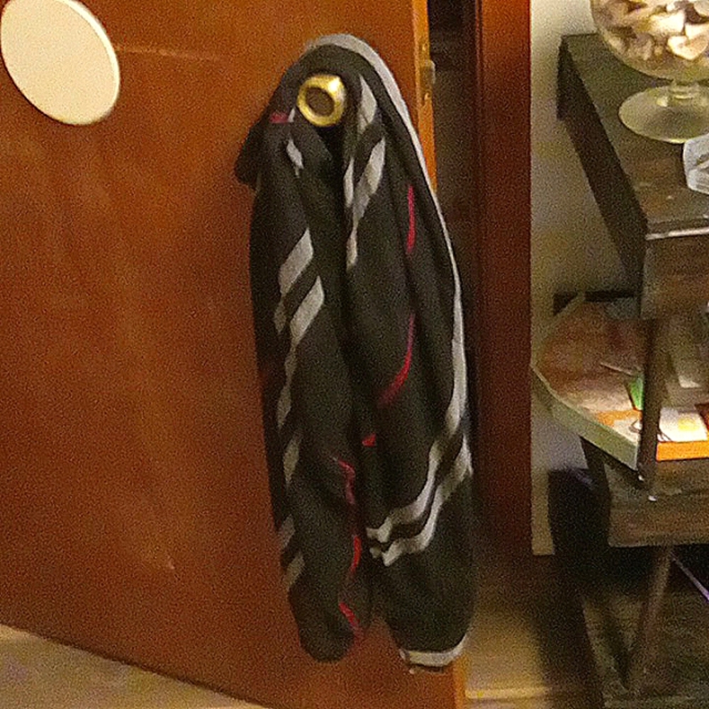 Black, red, grey circular scarf